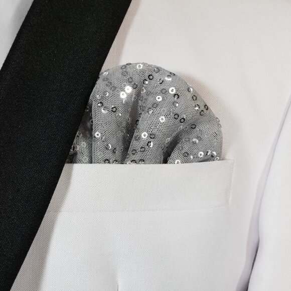 New - Men's Sequin Pre-Folded Pocket Square Insert - Grey - Picture 1 of 4